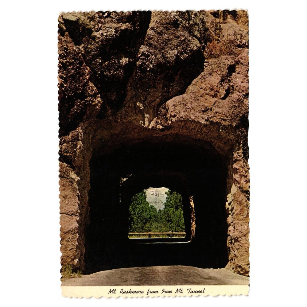 Mt Rushmore View Iron Mountain Tunnel Postcard Travel South Dakota Souvenir